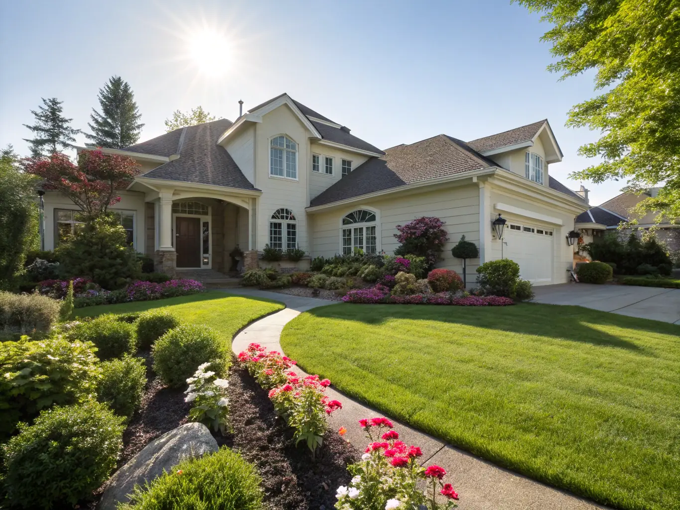 A freshly power-washed house exterior, showcasing clean siding and vibrant colors, taken on a sunny day in Bay Minette, AL.